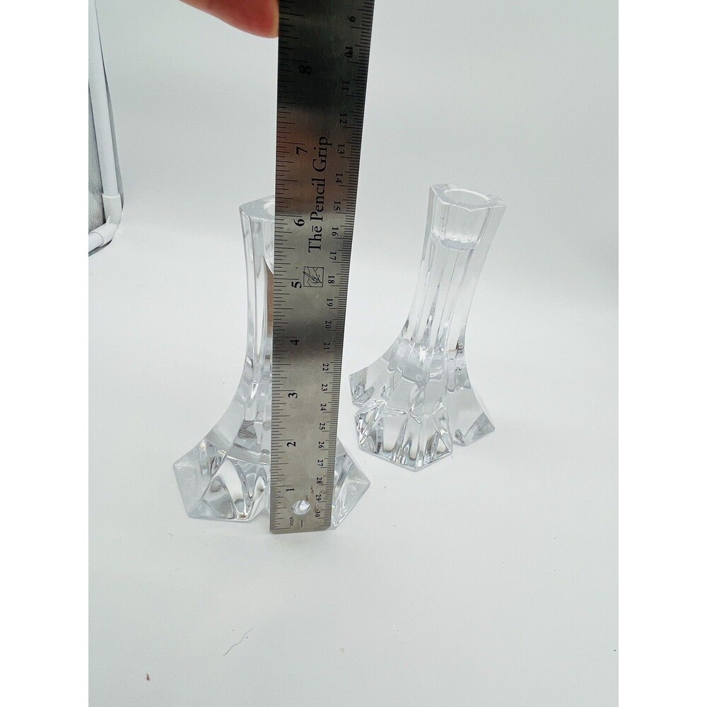 Miller Rogaska Triangle Candlestick Pair-Full Lead Crystal-6" - Picture 8 of 9